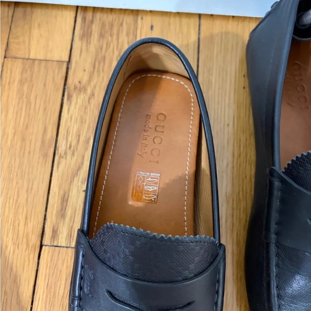 Gucci Diamante Penny Slip On Loafers Drivers Black Leather Size 8 US / 7.5 G